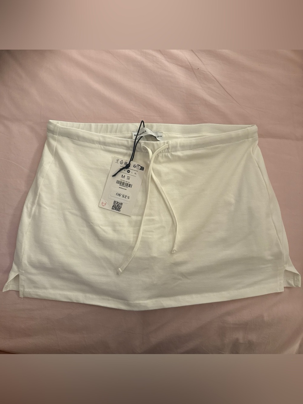 White Drawstring Mini Skirt